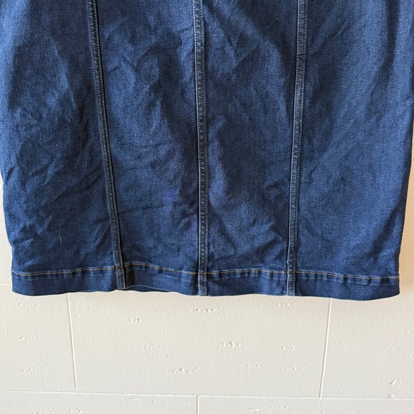 Chaps | Dark Denim Midi Skirt Front Slit High Rise | Size Large - Picture 10 of 11